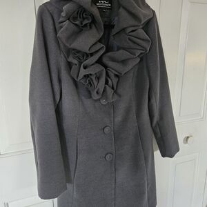 Club Monaco Women's Dark Gray Ruffle Trench Coat